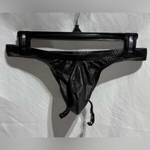 Black Faux Leather G-String Thong